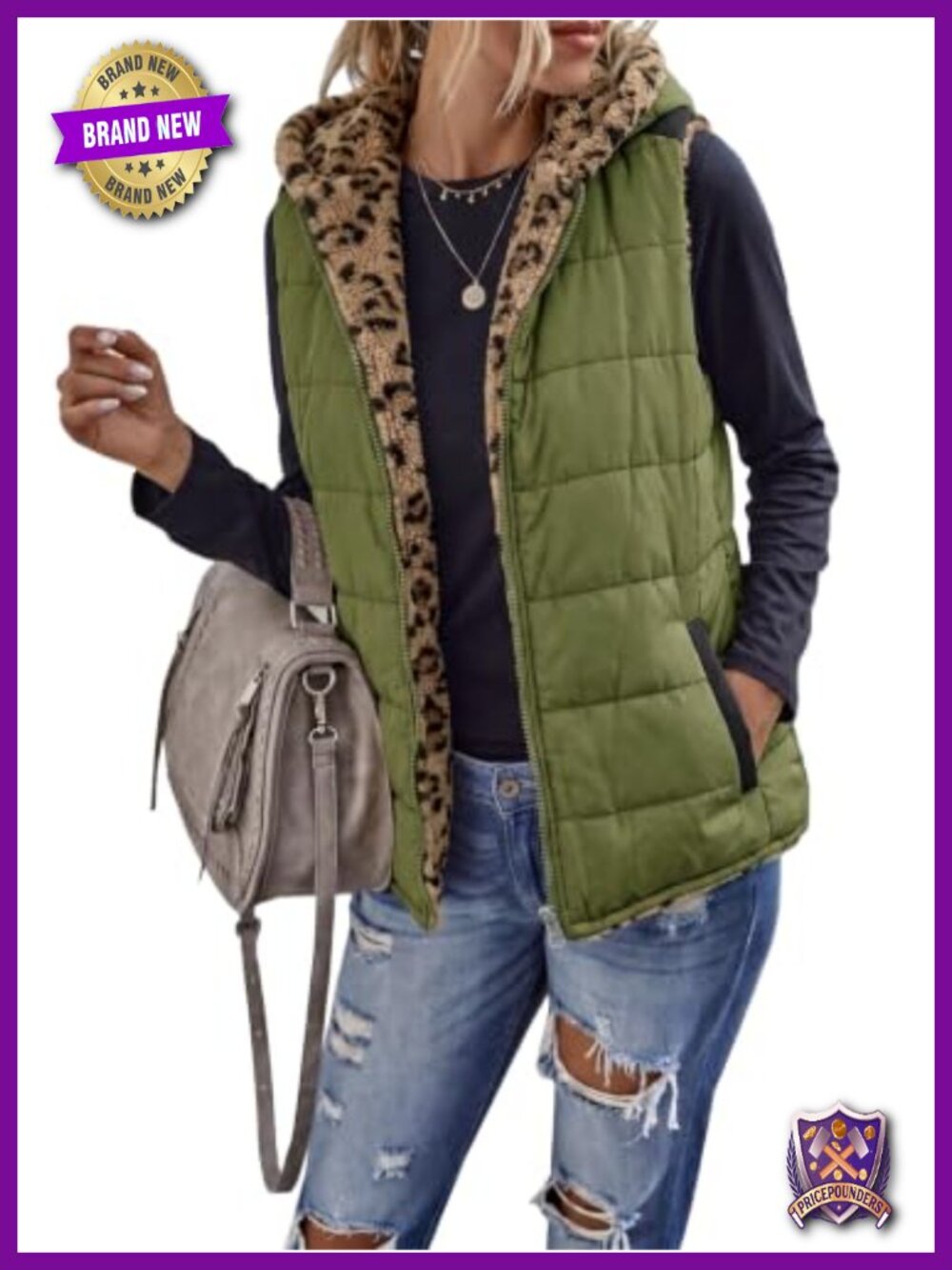 Sherpa Fleece Reversible Full Zip Vest Hoodie with Pockets